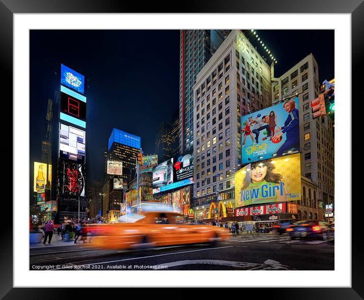 Times Square yellow Taxi New York Framed Mounted Print by Giles Rocholl