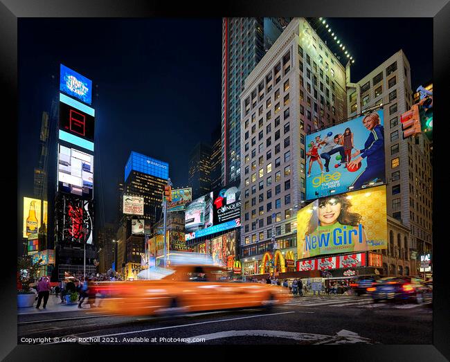 Times Square yellow Taxi New York Framed Print by Giles Rocholl