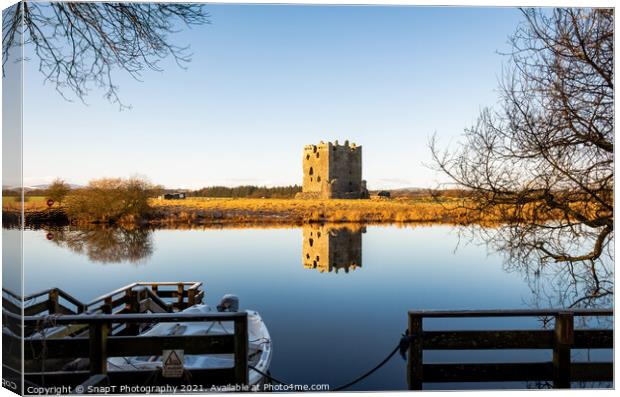 The boat crossing at Threave Castle, reflecting on the River Dee Canvas Print by SnapT Photography