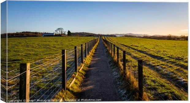 A fenced trail through agricultural land in the Scottish countryside in winter Canvas Print by SnapT Photography