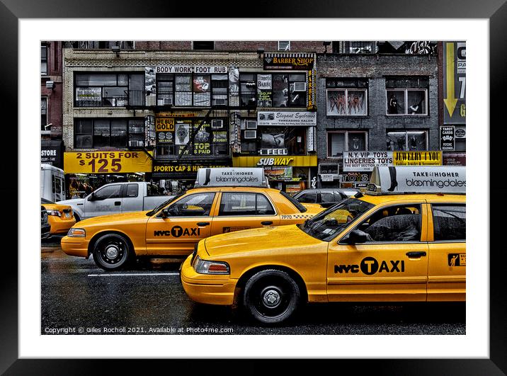 Yellow taxi cabs New York Framed Mounted Print by Giles Rocholl