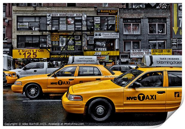 Yellow taxi cabs New York Print by Giles Rocholl