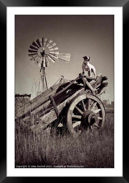 Vintage wagon windmill and dog Framed Mounted Print by Giles Rocholl