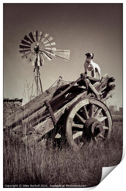 Vintage wagon windmill and dog Print by Giles Rocholl