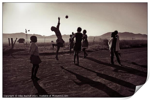 Children playing ball South Africa Print by Giles Rocholl