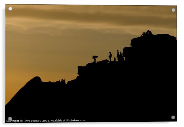 Dusky sunset peak district scene. People line the top of stanage edge Acrylic by Rhys Leonard