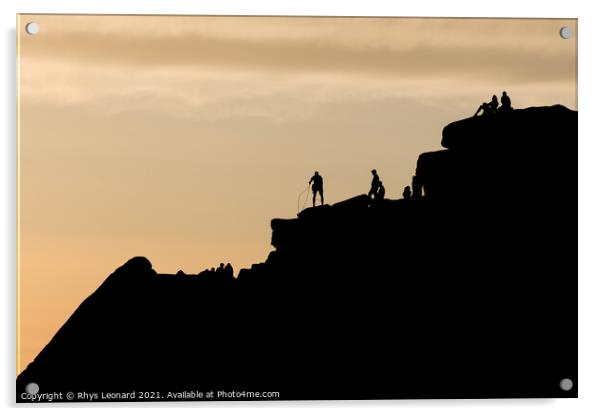 Striking sunset scene of stanage edge rock formations. People on top Acrylic by Rhys Leonard