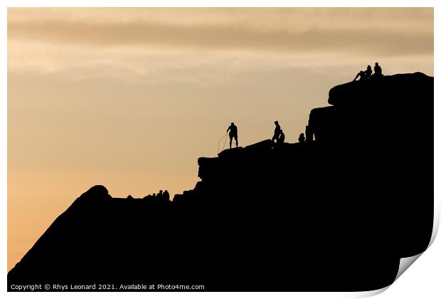 Striking sunset scene of stanage edge rock formations. People on top Print by Rhys Leonard
