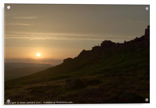 Wide angle sunset at stanage edge, with many people outdoors at sunset Acrylic by Rhys Leonard