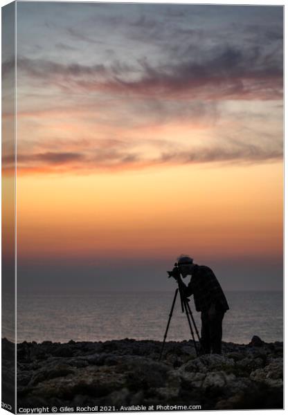 Photographer silhouette at sunset Canvas Print by Giles Rocholl