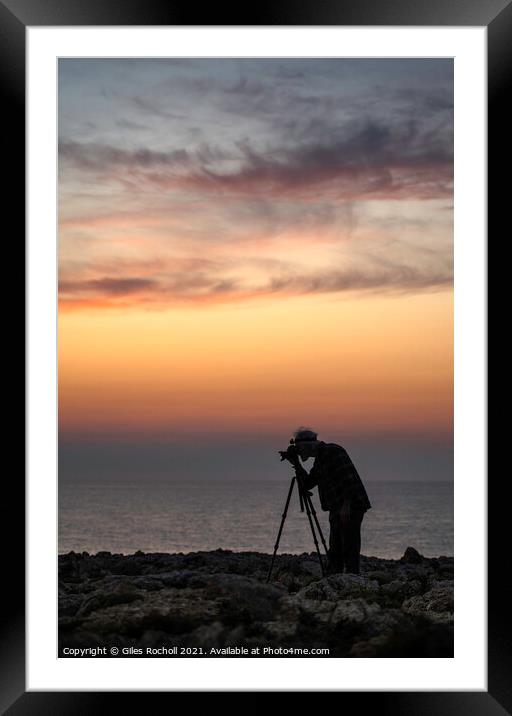 Photographer silhouette at sunset Framed Mounted Print by Giles Rocholl