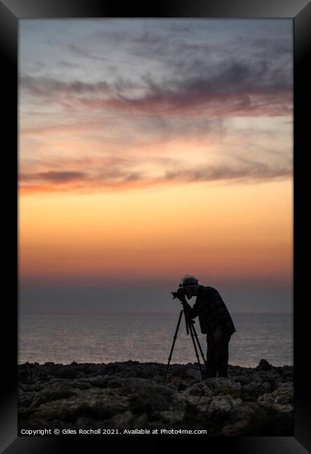 Photographer silhouette at sunset Framed Print by Giles Rocholl