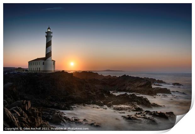 Lighthouse and sunset Menorca Spain Print by Giles Rocholl