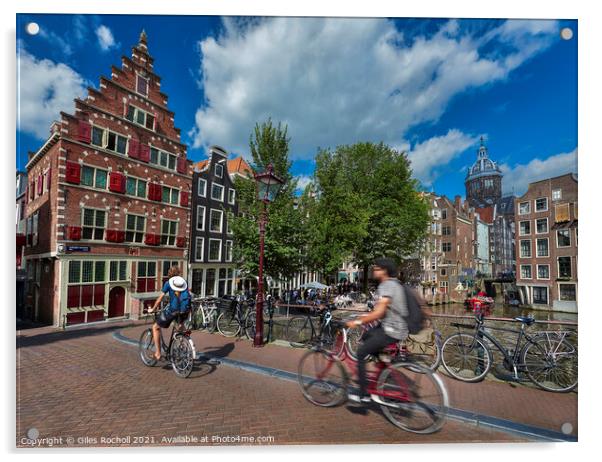 Amsterdam cyclists Netherlands Acrylic by Giles Rocholl