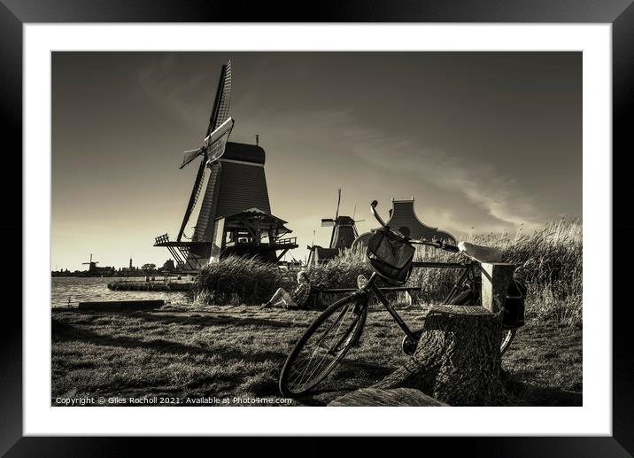 Windmills and bike Holland Framed Mounted Print by Giles Rocholl