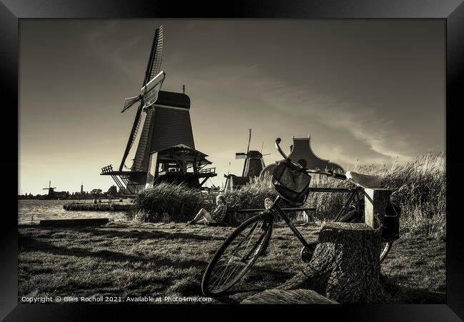 Windmills and bike Holland Framed Print by Giles Rocholl