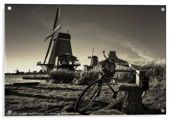 Windmills and bike Holland Acrylic by Giles Rocholl
