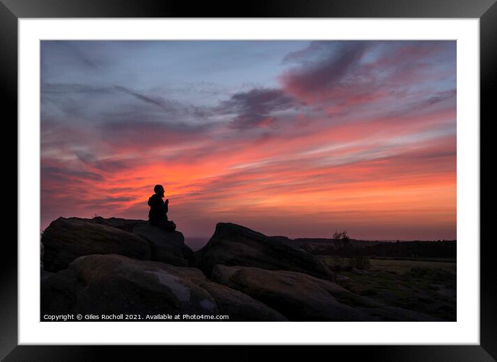 Monk meditating and sunrise Framed Mounted Print by Giles Rocholl