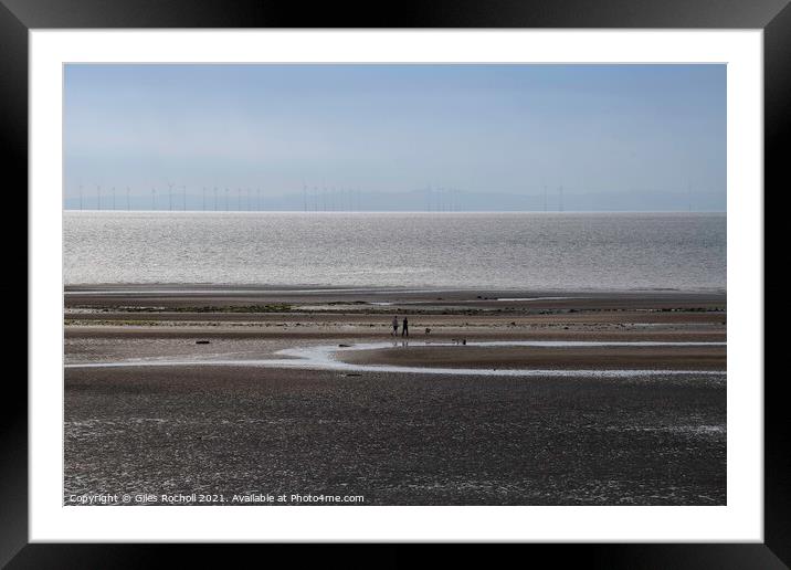Walking along beach Maryport Framed Mounted Print by Giles Rocholl