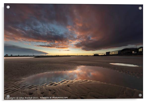 Sunrise beach Liverpool Acrylic by Giles Rocholl