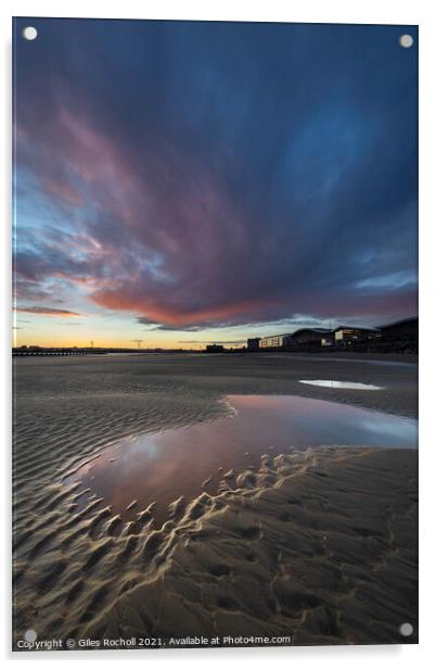 Sunrise Liverpool beach Acrylic by Giles Rocholl