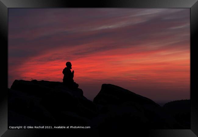Praying monk sunrise Framed Print by Giles Rocholl