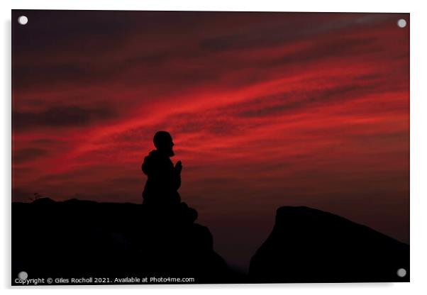 Praying monk at sunrise Acrylic by Giles Rocholl