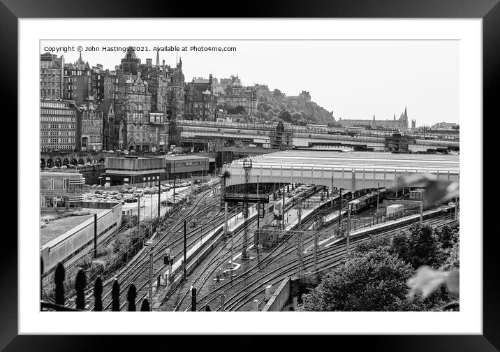 Edinburgh Castle and Railway Tracks Framed Mounted Print by John Hastings