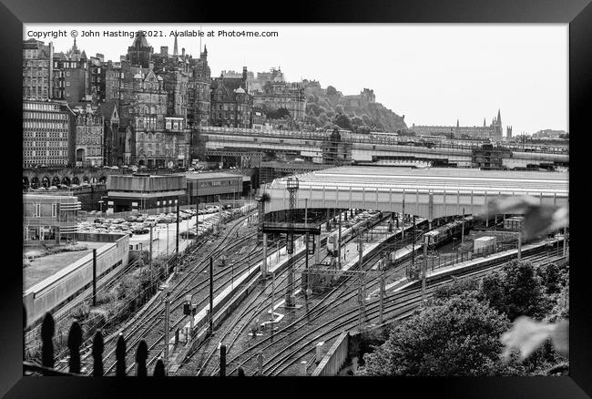 Edinburgh Castle and Railway Tracks Framed Print by John Hastings