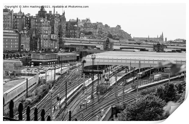 Edinburgh Castle and Railway Tracks Print by John Hastings