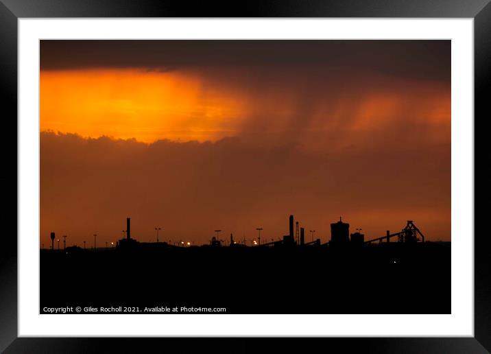 Industrial sunset silhouette Framed Mounted Print by Giles Rocholl