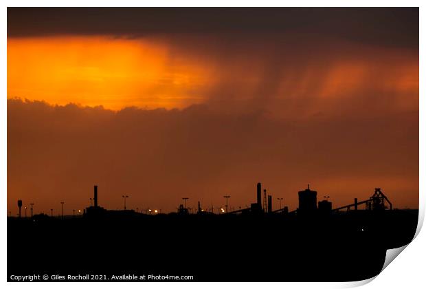 Industrial sunset silhouette Print by Giles Rocholl