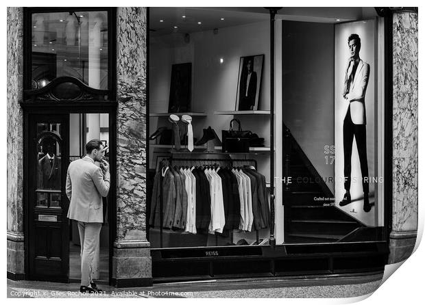 Street shop and suits Leeds Print by Giles Rocholl