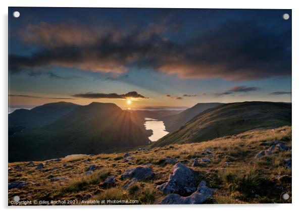 Irish mountains sunrise Acrylic by Giles Rocholl