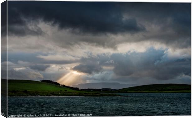 Sun rays Irish lakes and hills Canvas Print by Giles Rocholl