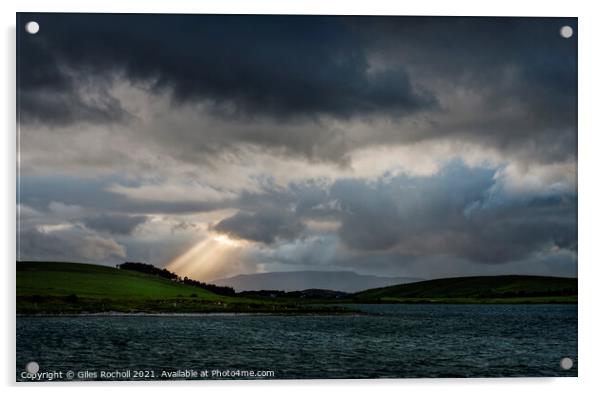 Sun rays Irish lakes and hills Acrylic by Giles Rocholl