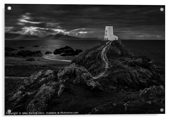 Ynys Llanddwyn lighthouse Wales Acrylic by Giles Rocholl