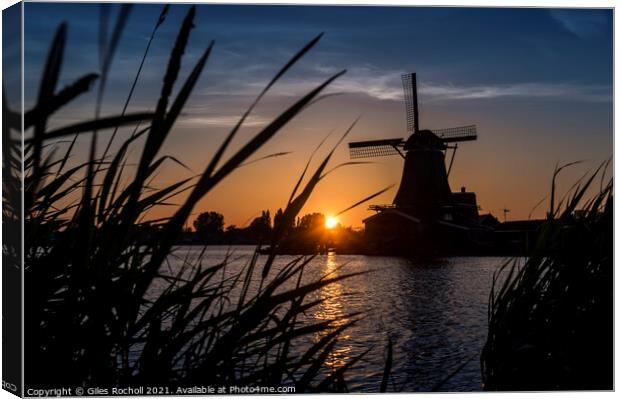 Zaanse Schans windmill Holland Canvas Print by Giles Rocholl