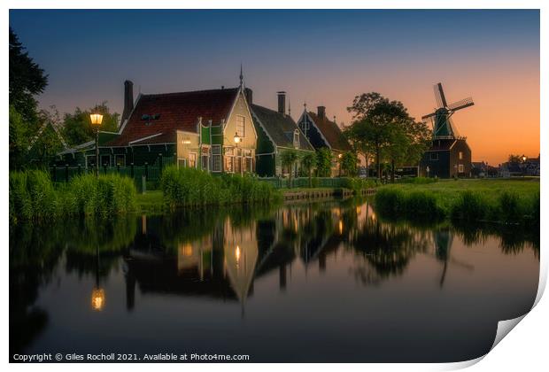 Zaanse Schans windmills Holland Print by Giles Rocholl