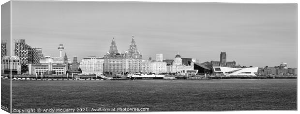 Liverpool Waterfront B&W pano Canvas Print by Andy McGarry