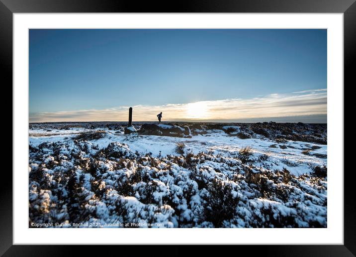 Yorkshire moors snow running Framed Mounted Print by Giles Rocholl