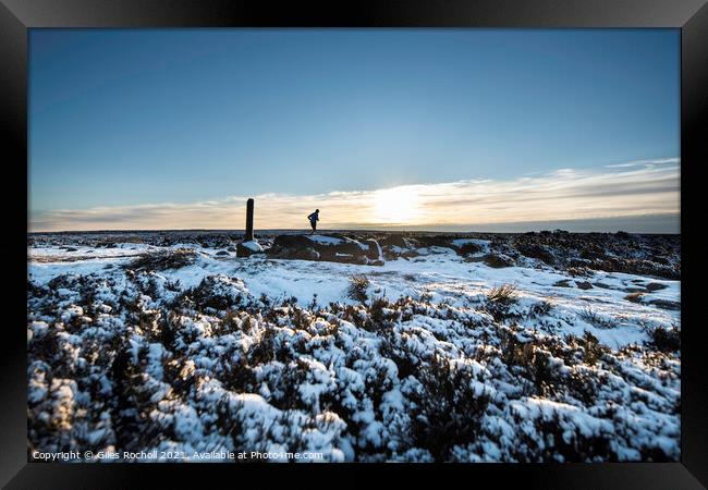 Yorkshire moors snow running Framed Print by Giles Rocholl