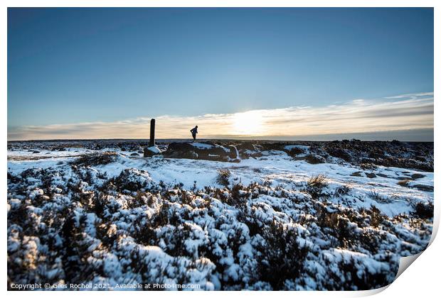 Yorkshire moors snow running Print by Giles Rocholl
