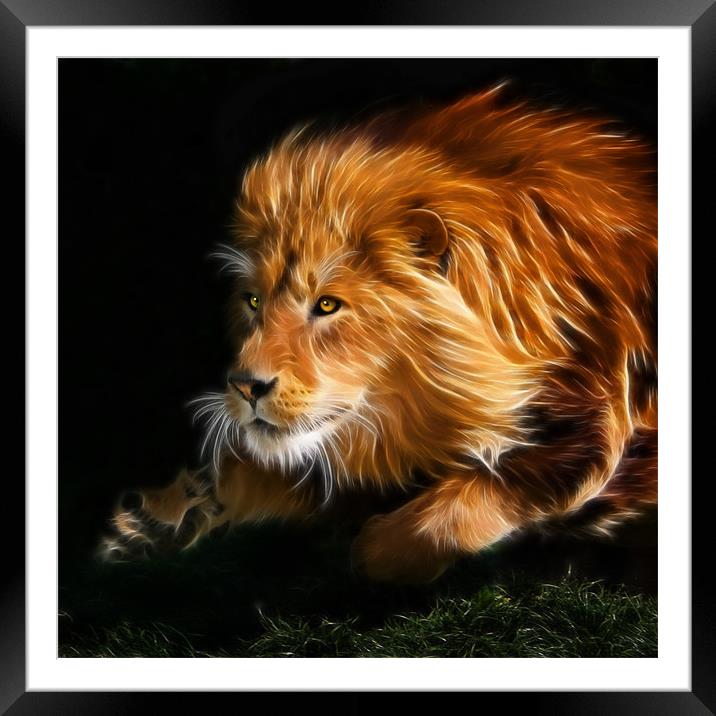 Raw Lion Power Fractal Framed Mounted Print by Julie Hoddinott