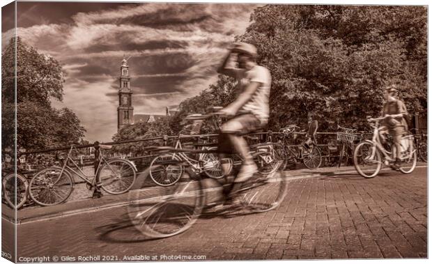 Cyclists Amsterdam Holland Canvas Print by Giles Rocholl