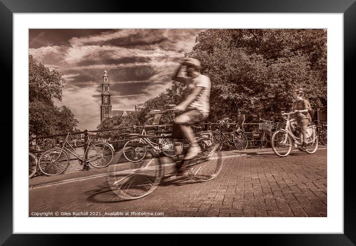 Cyclists Amsterdam Holland Framed Mounted Print by Giles Rocholl