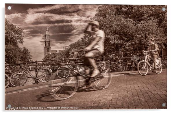Cyclists Amsterdam Holland Acrylic by Giles Rocholl