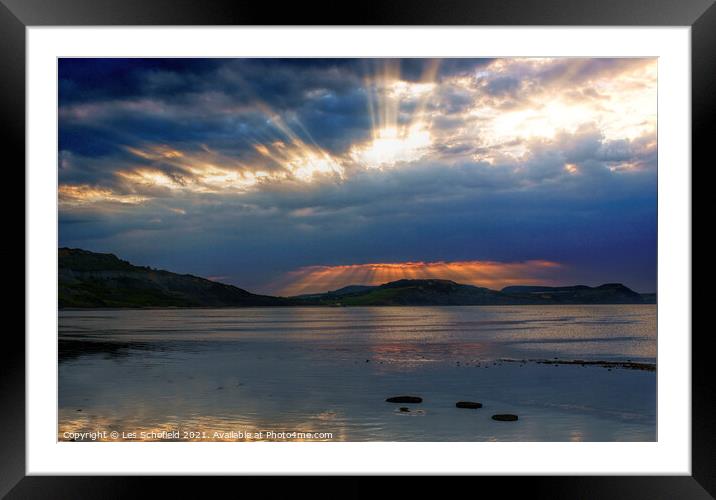 Charmouth Sunrise over Golden Cap Framed Mounted Print by Les Schofield