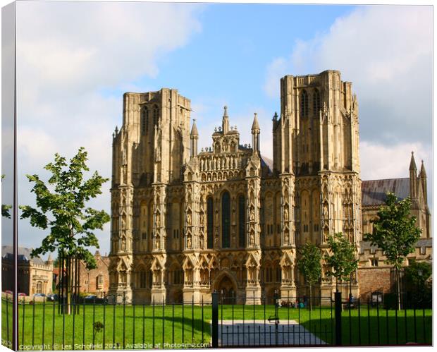 The Mighty Cathedral of Wells Canvas Print by Les Schofield