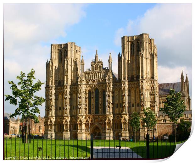The Mighty Cathedral of Wells Print by Les Schofield